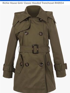 Richie House Classic Hooded Trenchcoat in Olive NWT